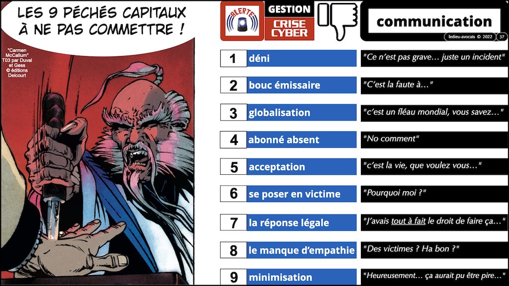Les 9 péchés capitaux de la communication de crise GESTION COMMUNICATION crise cyber © Ledieu-Avocats technique droit numérique