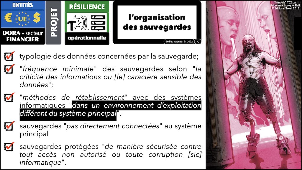 l’organisation des sauvegardes DORA résilience opérationnelle secteur financier #05 MESURES techniques obligatoires SECURITE © Ledieu-Avocats