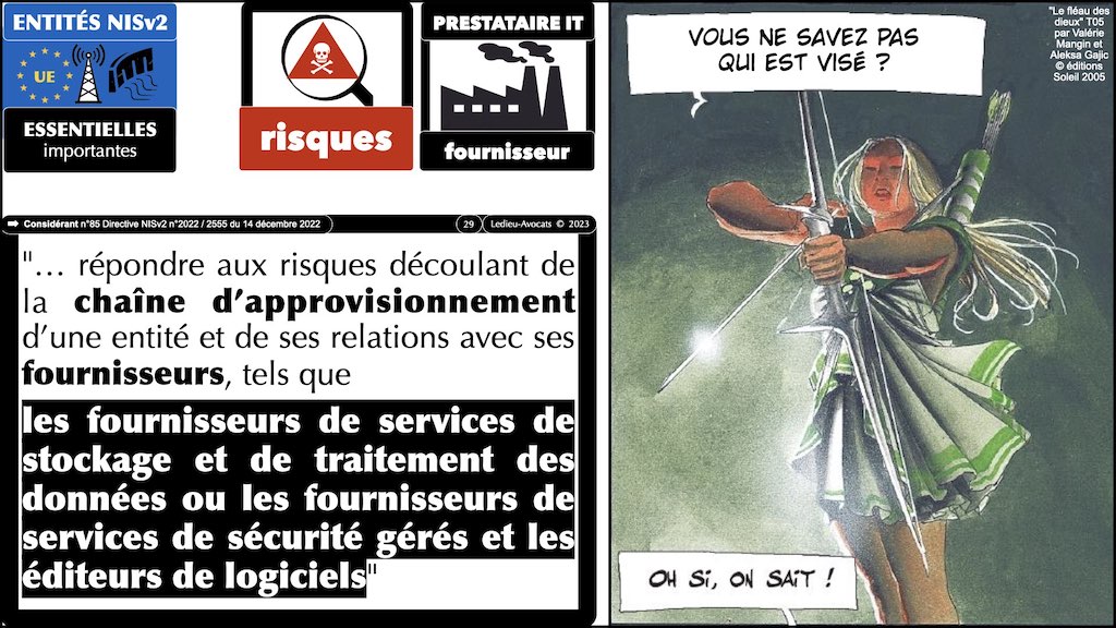 PRESTATAIRE IT NISv2 entité critique essentielle importante SALON IT PARIS 2023 SYNTHESE © Ledieu-Avocats 10-04-2023