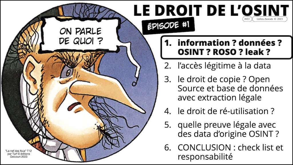 droit de l'OSINT 1/6 DE QUOI PARLE-T-ON ? donnée ? information ? OSINT ? leak ? © Ledieu-Avocats 22023