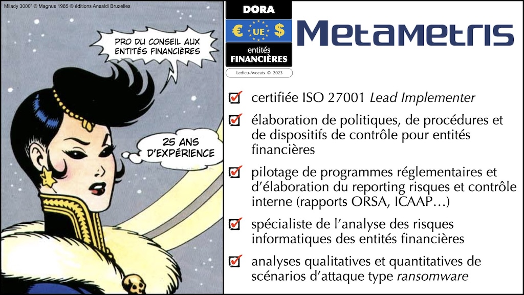 IMPLÉMENTER DORA formation la gestion des risques contractuels liés aux prestataires de services TIC Metametris © Ledieu-Avocats 2023