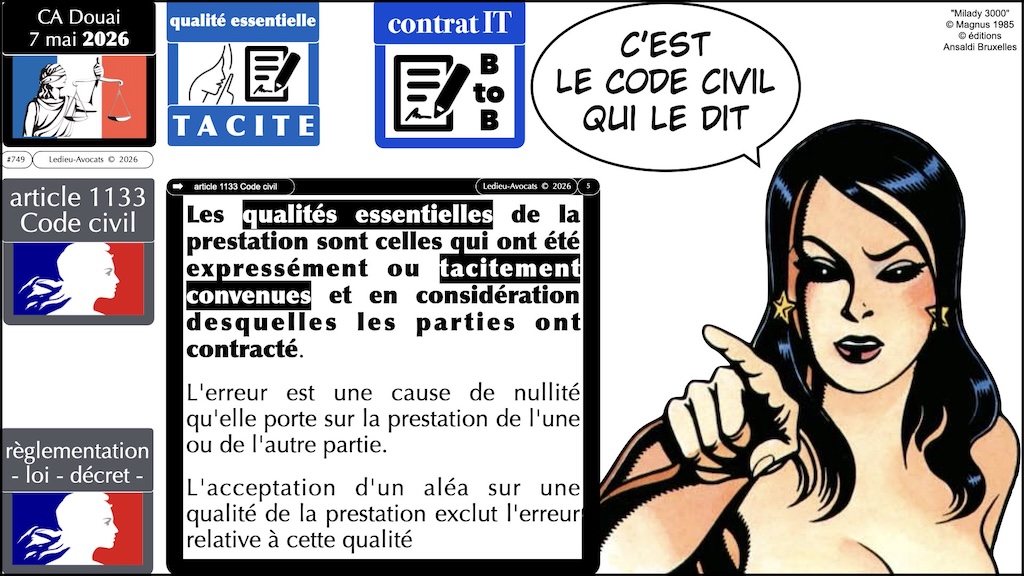 #749 les qualités essentielles tacites JURISPRUDENCE CA Douai 7 mai 2026 © Ledieu-Avocats 29-05-2026.005